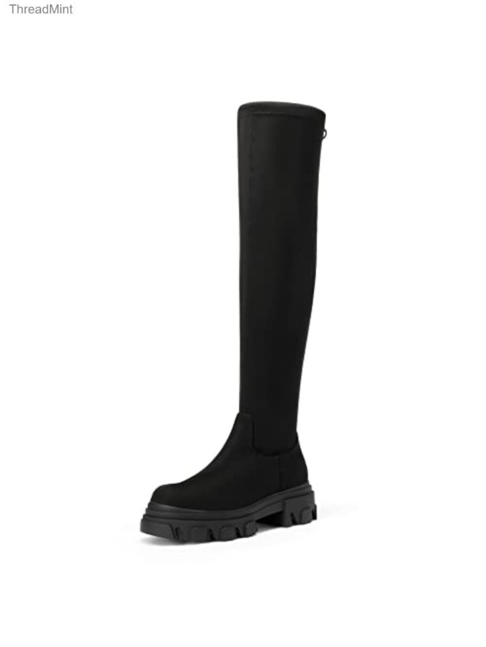 Over the Knee Boots Women's Thigh High Chunky Lug Sole Faux Suede Side Zipper